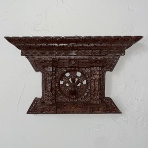 Made in Nepal traditional wood hand carving. Nepalese window replica